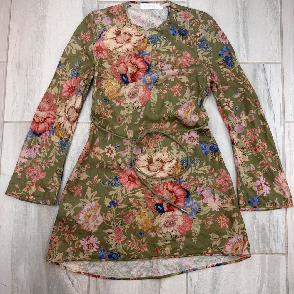 Zimmermann August Sage Floral Bias Mini Dress Size 3 (US 10)